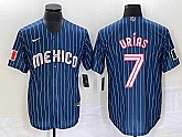 Men's Mexico Baseball #7 Julio Urias Navy Blue Pinstripe 2020 World Series Cool Base Nike Jersey,baseball caps,new era cap wholesale,wholesale hats